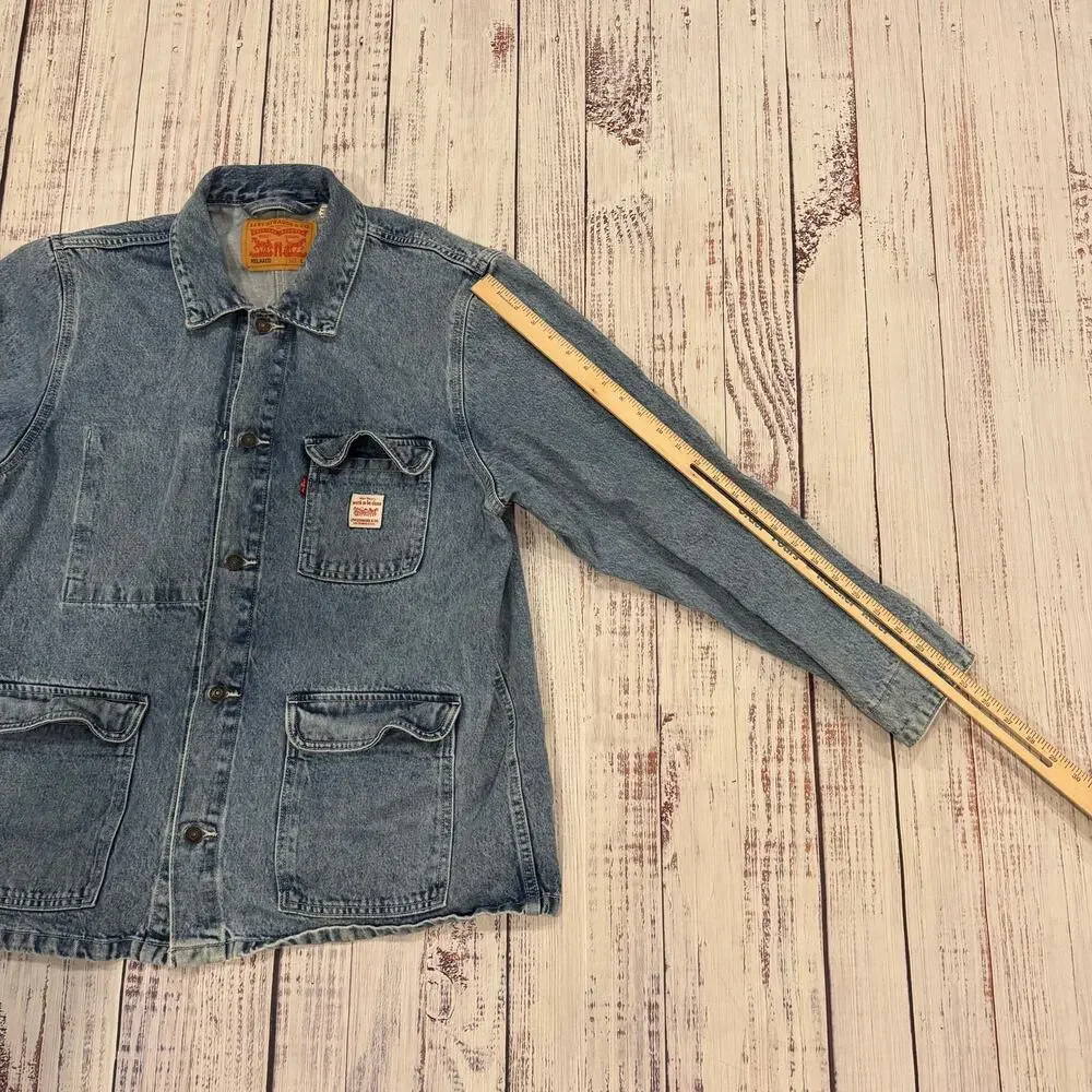 Levi's Relaxed Fit Denim Chore Coat Mens L Blue Medium Wash Workwear GUC